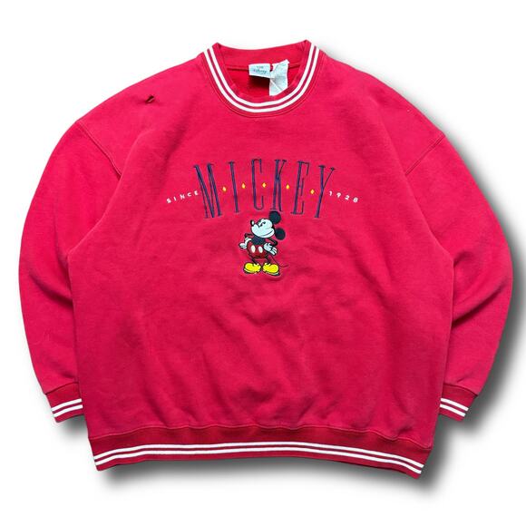 Disney Store 90s Vintage Red Mickey Mouse Ringer Sweatshirt - Picture 1 of 7